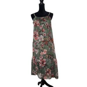 Elena Baldi Green Cottagecore Silk Floral Boho Dress